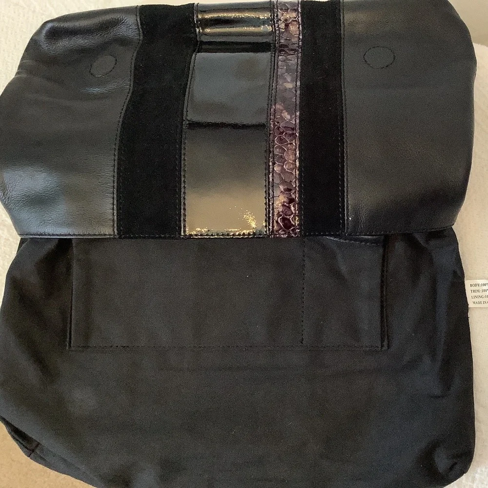 EUC Halston Heritage Black Leather suede shoulder  crossbody gold chain - Picture 7 of 17